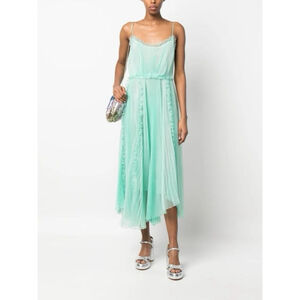 NWT $2400 Del Core Sunray Pleated Midi Dress Light Green Women’s IT 40 US 4 S